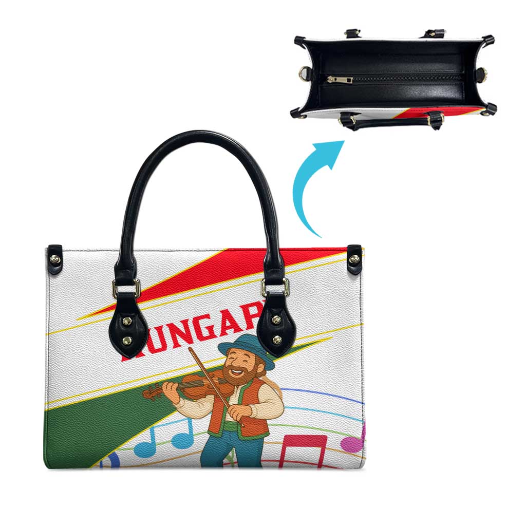Hungary Leather Bag with Folk Musician Illustration Design and Traditional Floral - Wonder Print Shop
