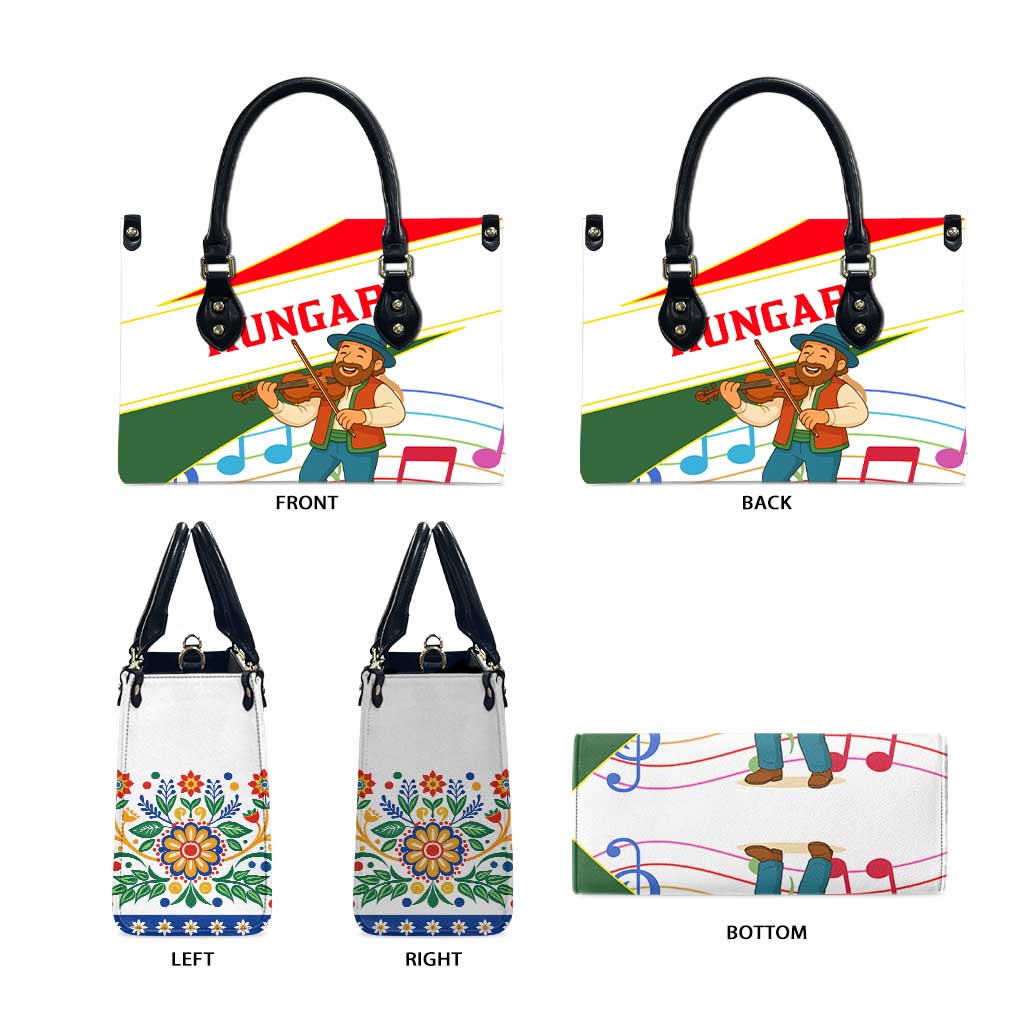Hungary Leather Bag with Folk Musician Illustration Design and Traditional Floral - Wonder Print Shop