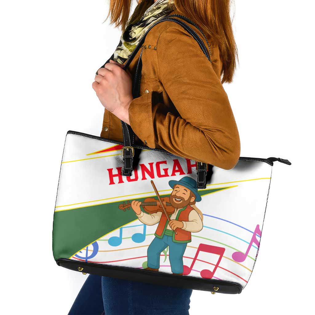 Hungary Leather Tote Bag with Folk Musician Illustration Design and Traditional Floral - Wonder Print Shop