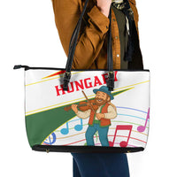 Hungary Leather Tote Bag with Folk Musician Illustration Design and Traditional Floral - Wonder Print Shop