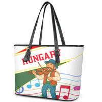 Hungary Leather Tote Bag with Folk Musician Illustration Design and Traditional Floral - Wonder Print Shop