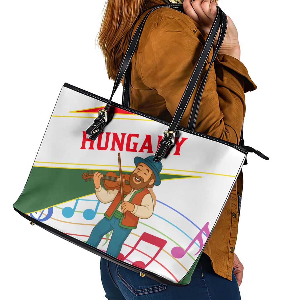 Hungary Leather Tote Bag with Folk Musician Illustration Design and Traditional Floral - Wonder Print Shop