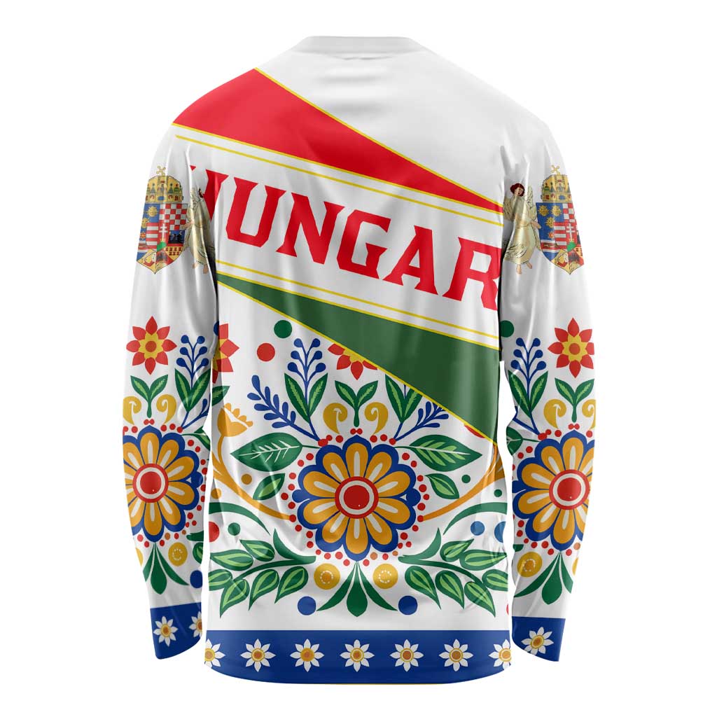 Hungary Long Sleeve Shirt with Folk Musician Illustration Design and Traditional Floral - Wonder Print Shop