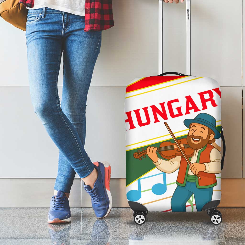 Hungary Luggage Cover with Folk Musician Illustration Design and Traditional Floral - Wonder Print Shop