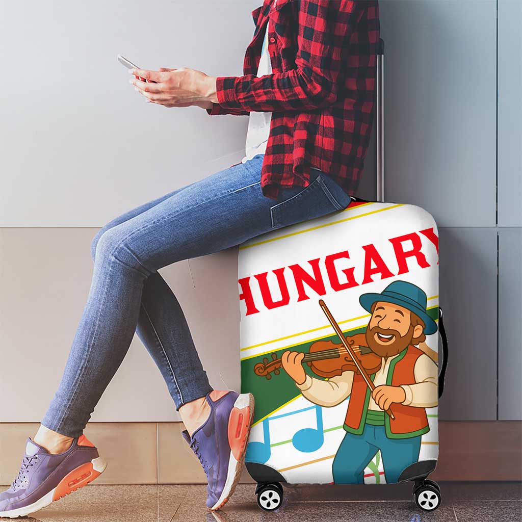Hungary Luggage Cover with Folk Musician Illustration Design and Traditional Floral - Wonder Print Shop