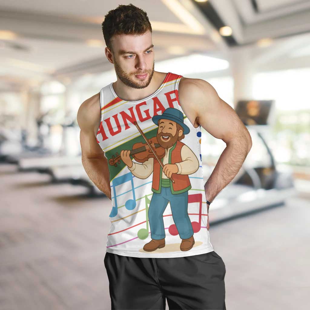 Hungary Men Tank Top with Folk Musician Illustration Design and Traditional Floral - Wonder Print Shop