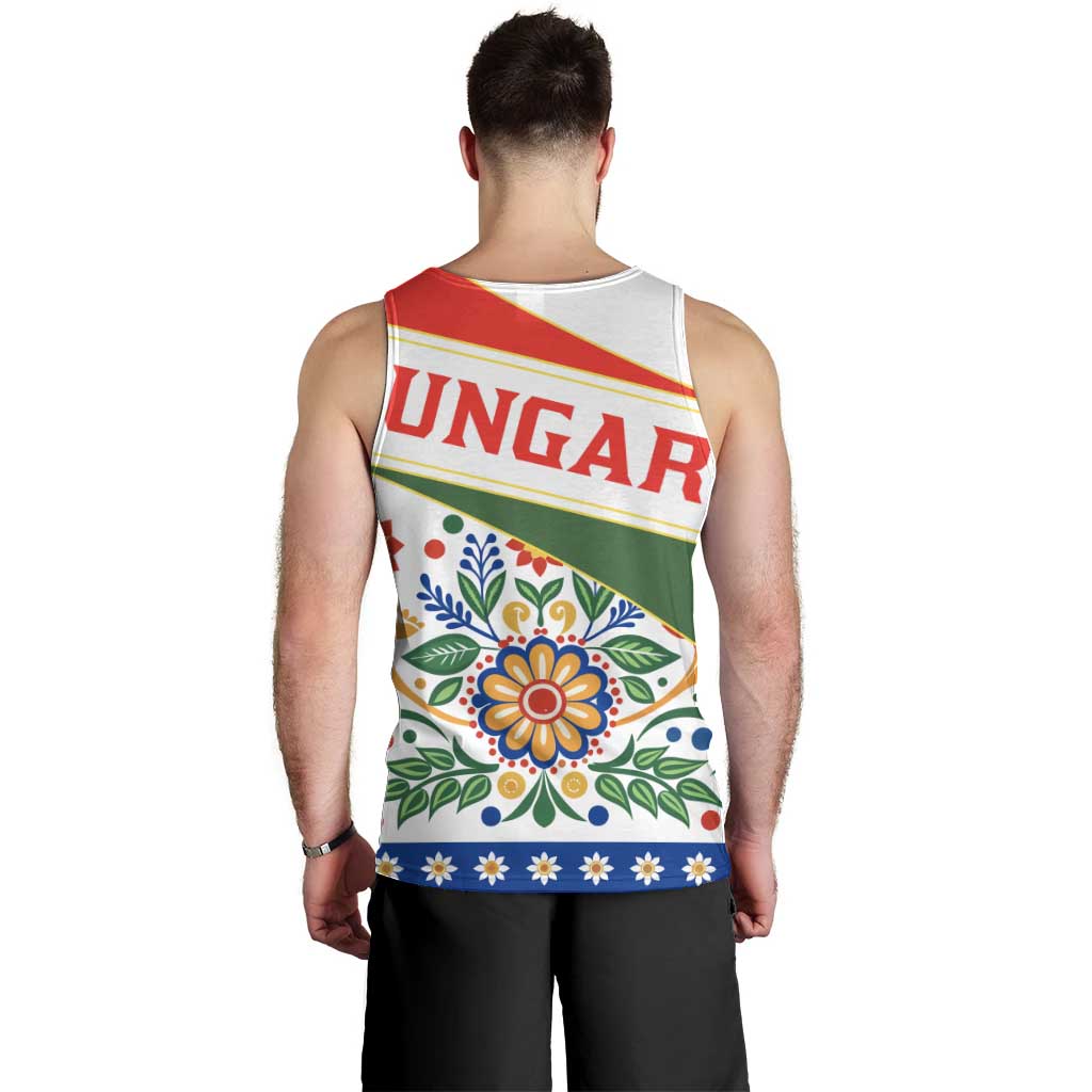 Hungary Men Tank Top with Folk Musician Illustration Design and Traditional Floral - Wonder Print Shop