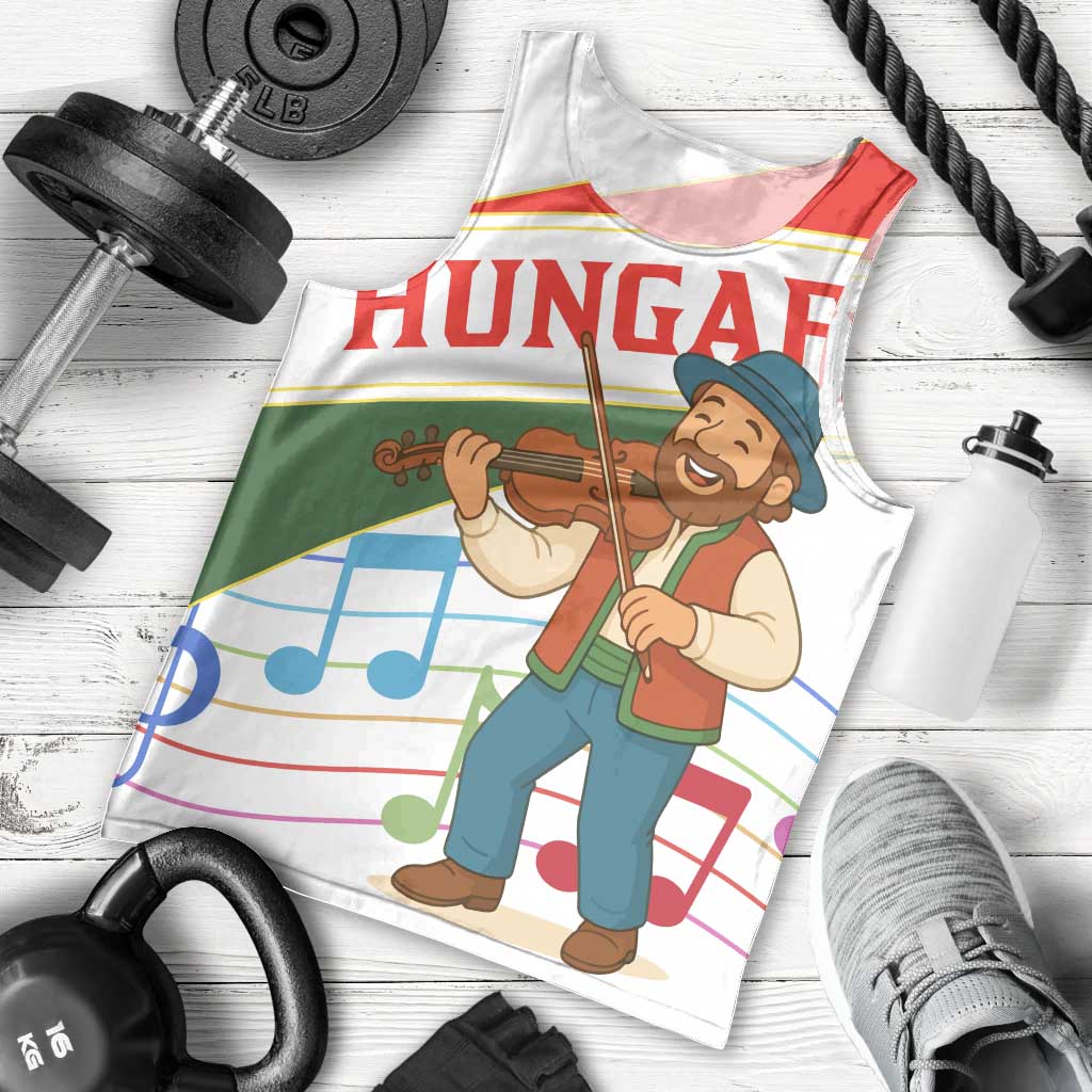 Hungary Men Tank Top with Folk Musician Illustration Design and Traditional Floral - Wonder Print Shop