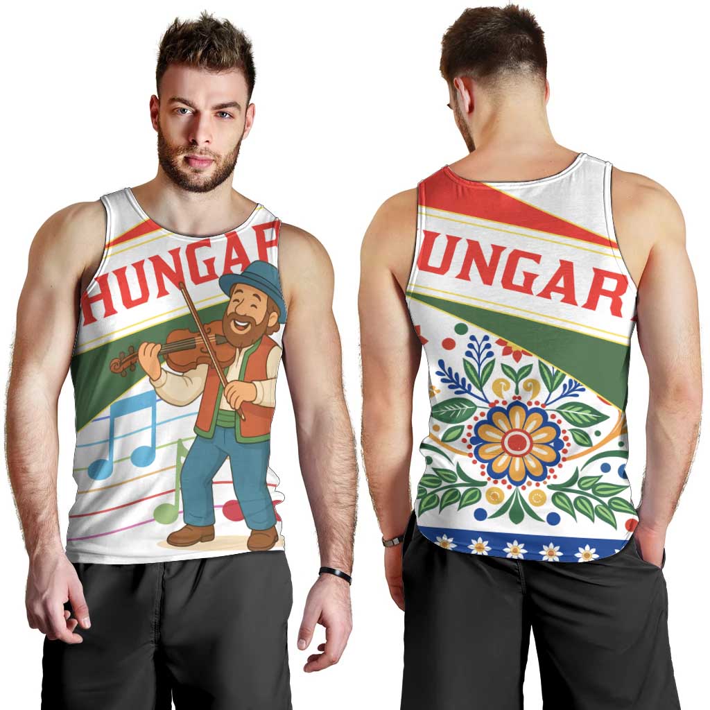 Hungary Men Tank Top with Folk Musician Illustration Design and Traditional Floral - Wonder Print Shop