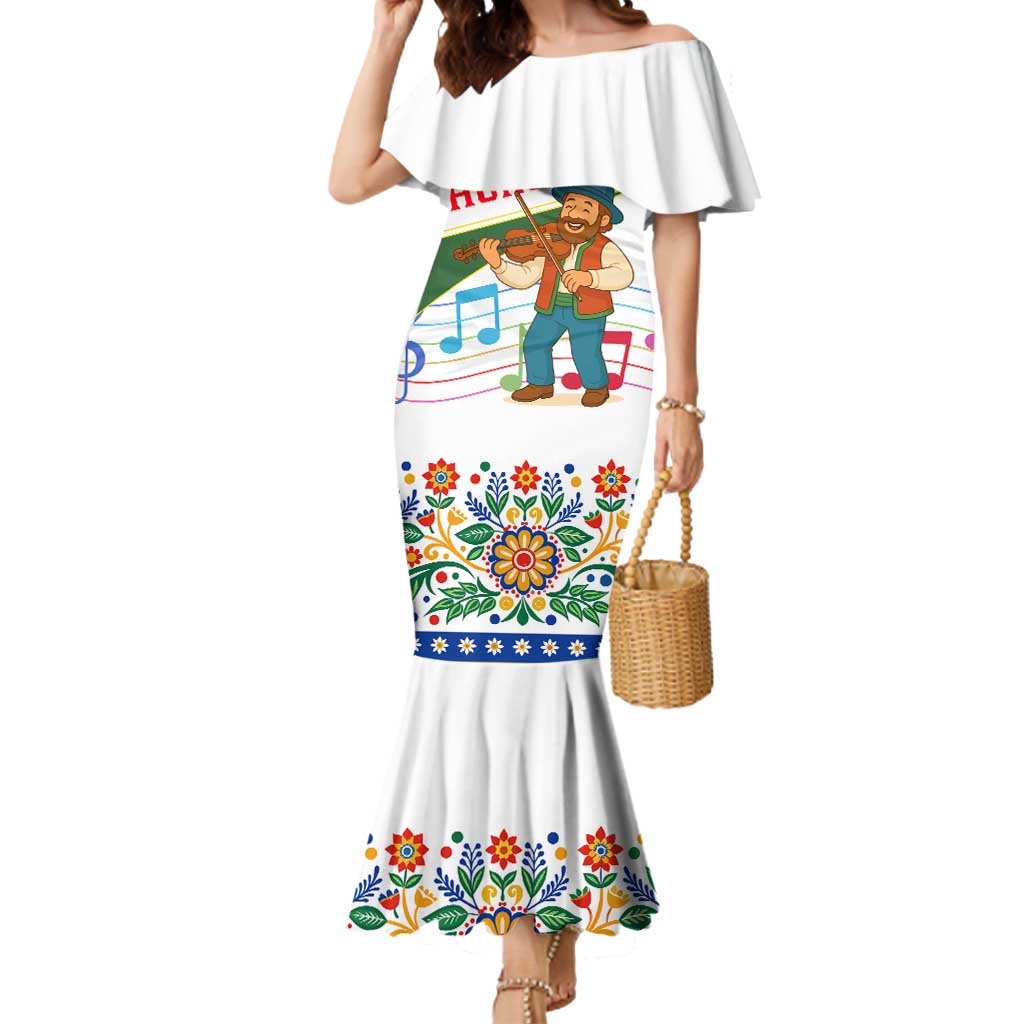 Hungary Mermaid Dress with Folk Musician Illustration Design and Traditional Floral - Wonder Print Shop