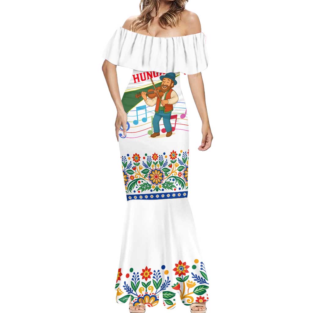 Hungary Mermaid Dress with Folk Musician Illustration Design and Traditional Floral - Wonder Print Shop