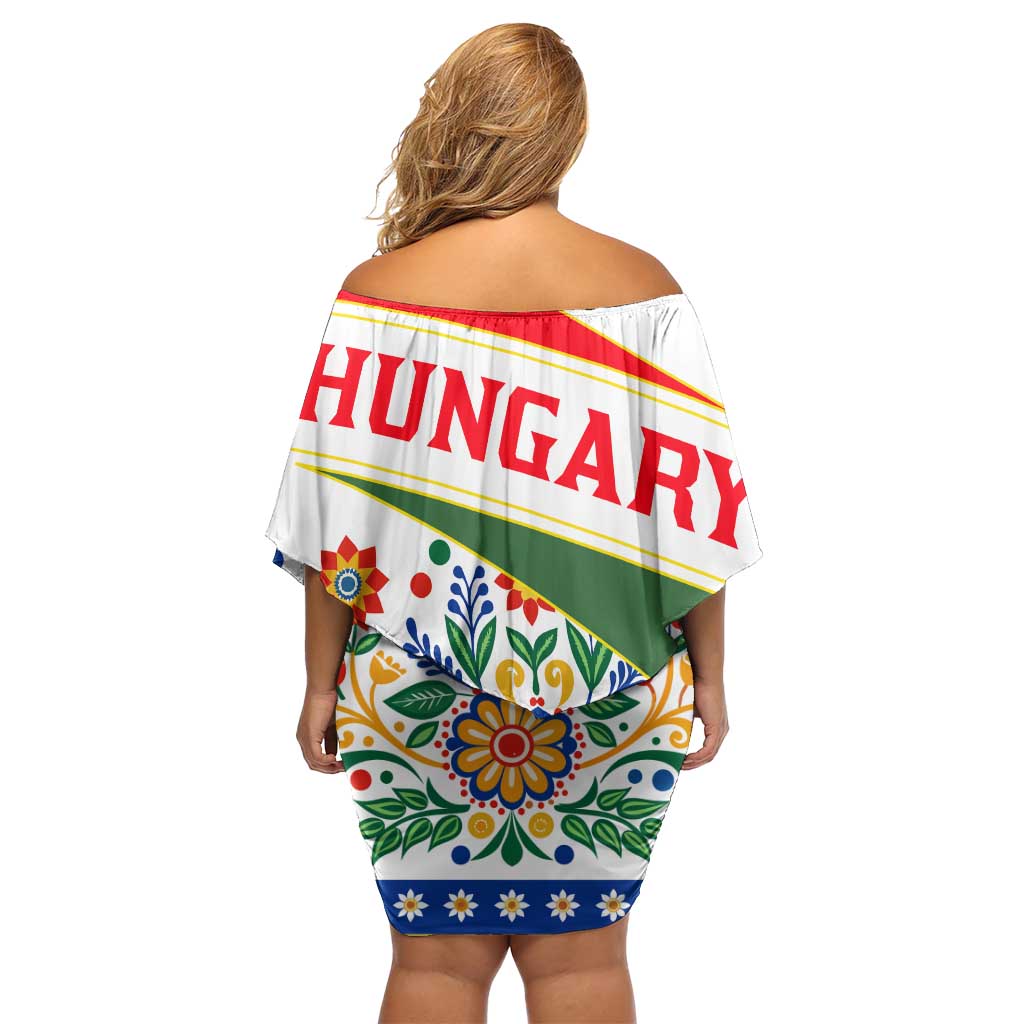 Hungary Off Shoulder Short Dress with Folk Musician Illustration Design and Traditional Floral - Wonder Print Shop