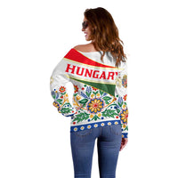 Hungary Off Shoulder Sweater with Folk Musician Illustration Design and Traditional Floral - Wonder Print Shop