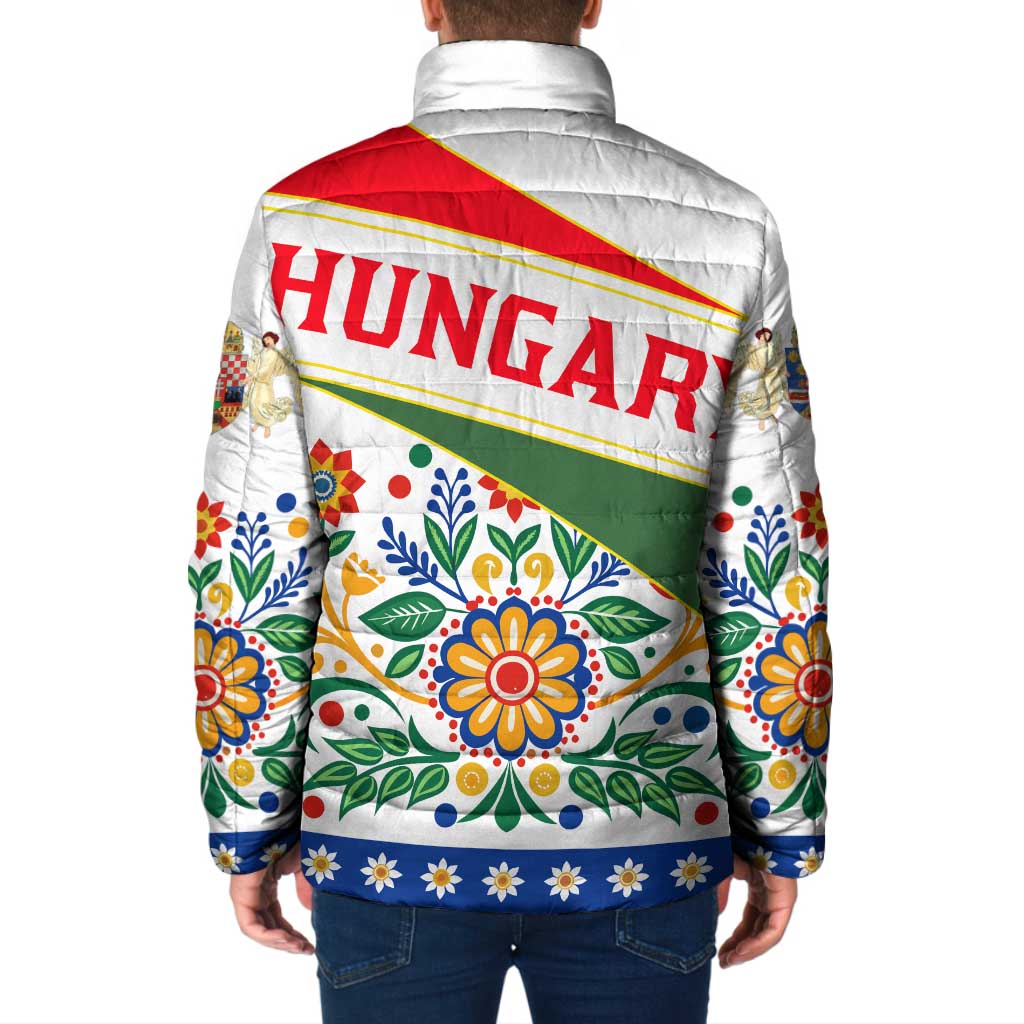 Hungary Padded Jacket with Folk Musician Illustration Design and Traditional Floral - Wonder Print Shop