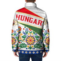 Hungary Padded Jacket with Folk Musician Illustration Design and Traditional Floral - Wonder Print Shop