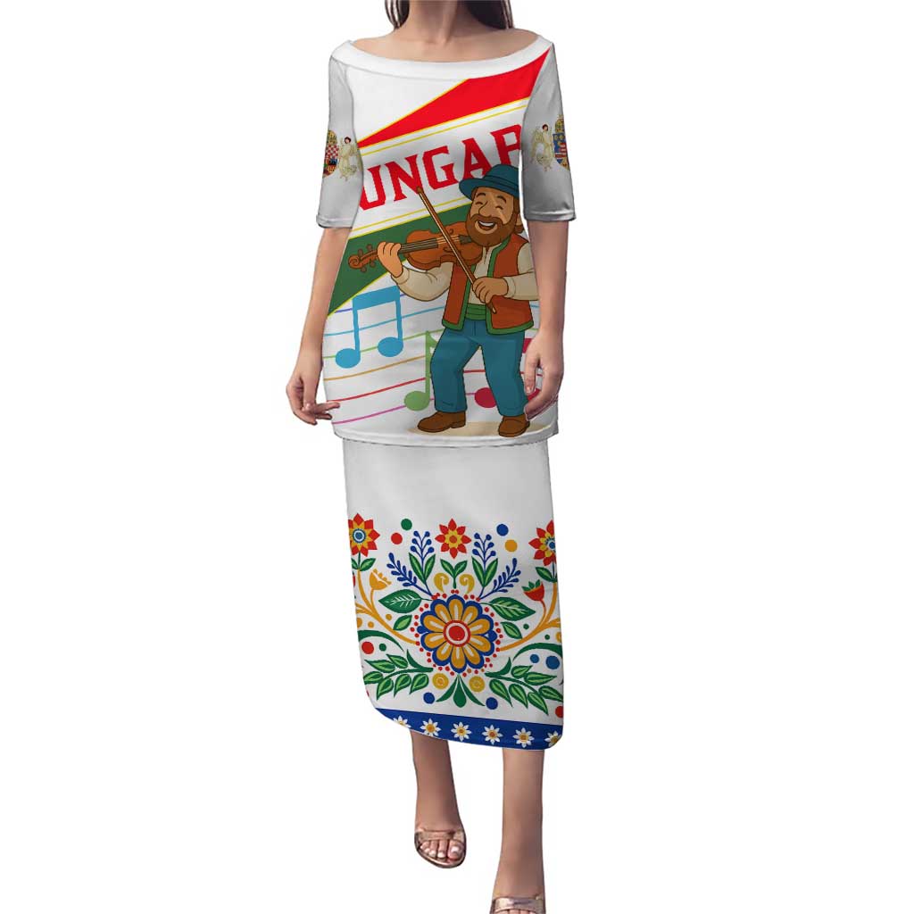 Hungary Puletasi with Folk Musician Illustration Design and Traditional Floral - Wonder Print Shop
