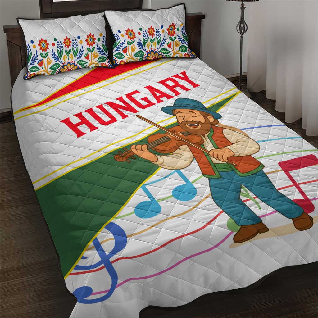 Hungary Quilt Bed Set with Folk Musician Illustration Design and Traditional Floral - Wonder Print Shop