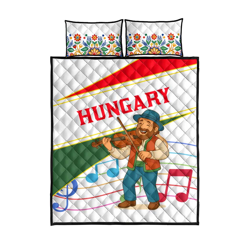 Hungary Quilt Bed Set with Folk Musician Illustration Design and Traditional Floral - Wonder Print Shop
