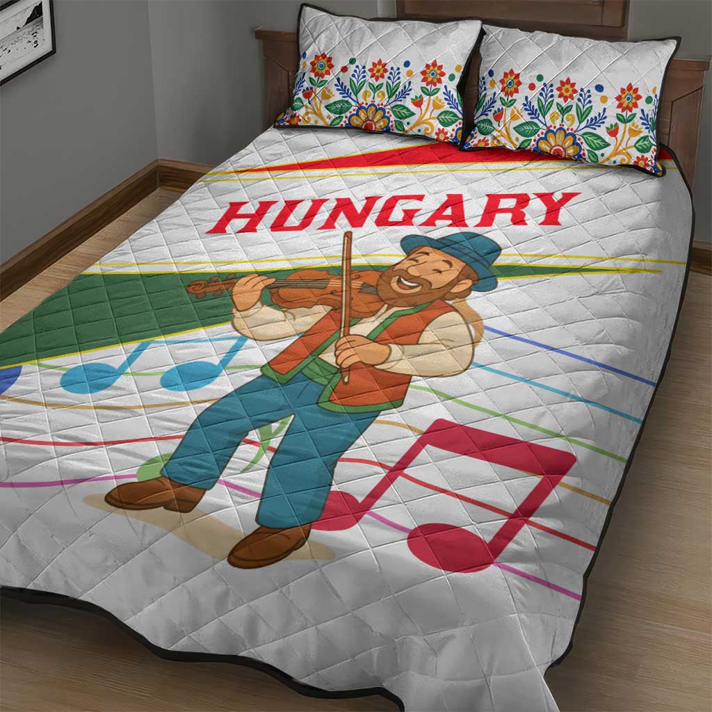 Hungary Quilt Bed Set with Folk Musician Illustration Design and Traditional Floral - Wonder Print Shop