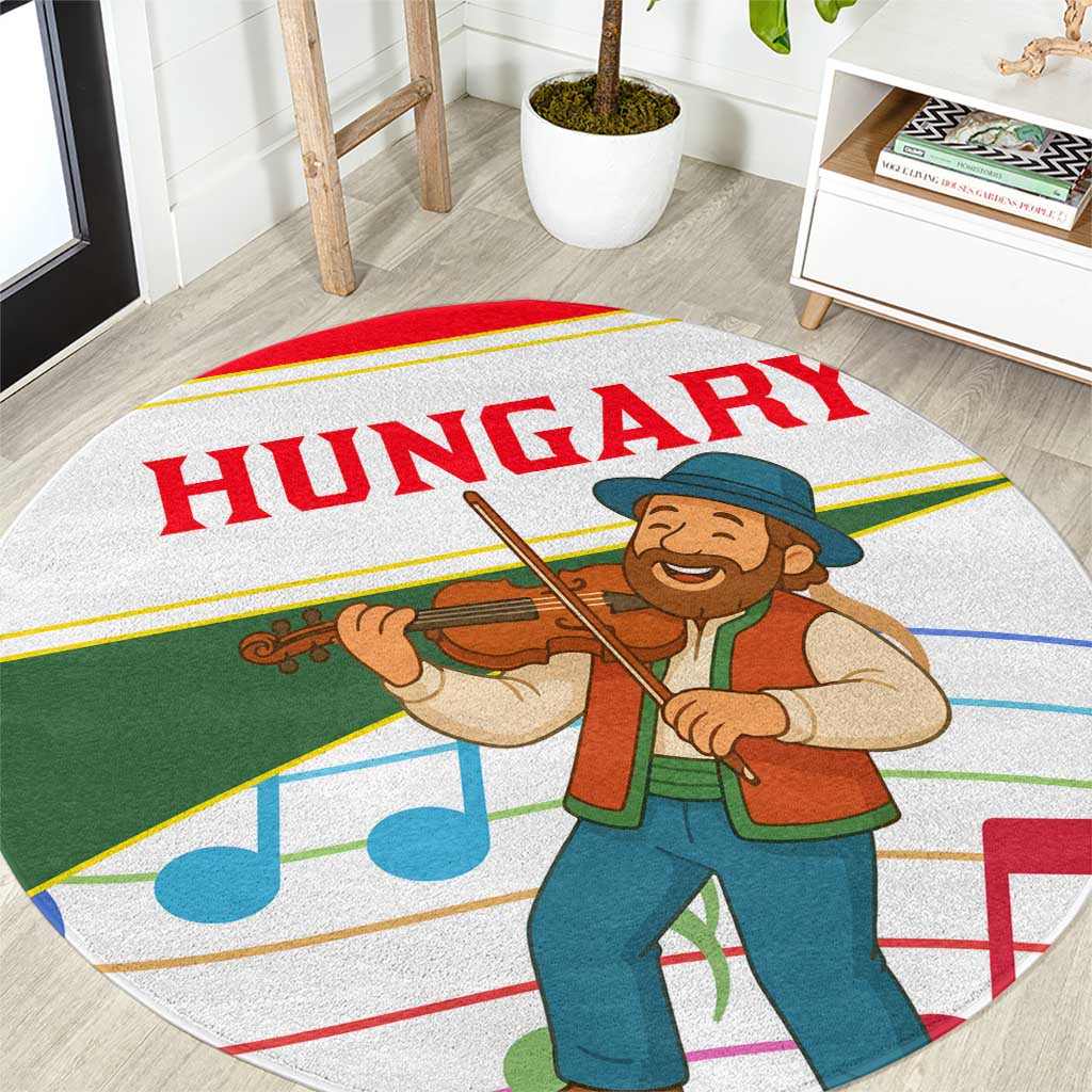 Hungary Round Carpet with Folk Musician Illustration Design and Traditional Floral - Wonder Print Shop