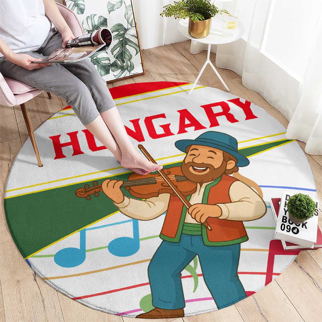 Hungary Round Carpet with Folk Musician Illustration Design and Traditional Floral - Wonder Print Shop