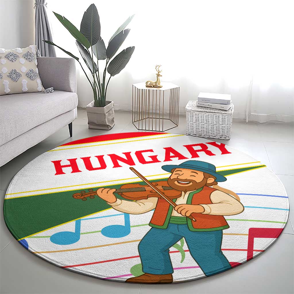 Hungary Round Carpet with Folk Musician Illustration Design and Traditional Floral - Wonder Print Shop