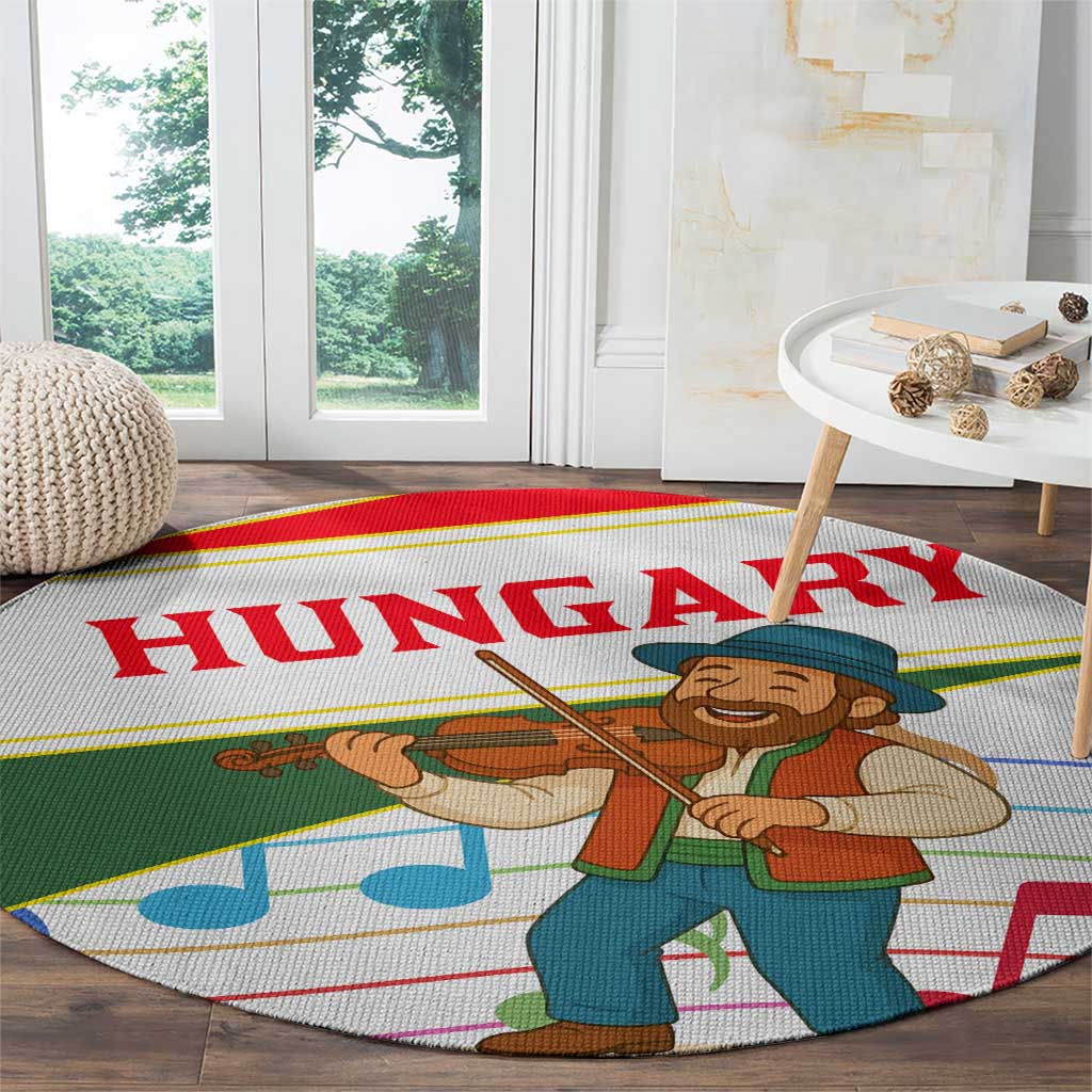 Hungary Round Carpet with Folk Musician Illustration Design and Traditional Floral - Wonder Print Shop