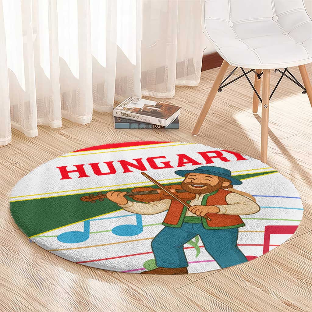 Hungary Round Carpet with Folk Musician Illustration Design and Traditional Floral - Wonder Print Shop