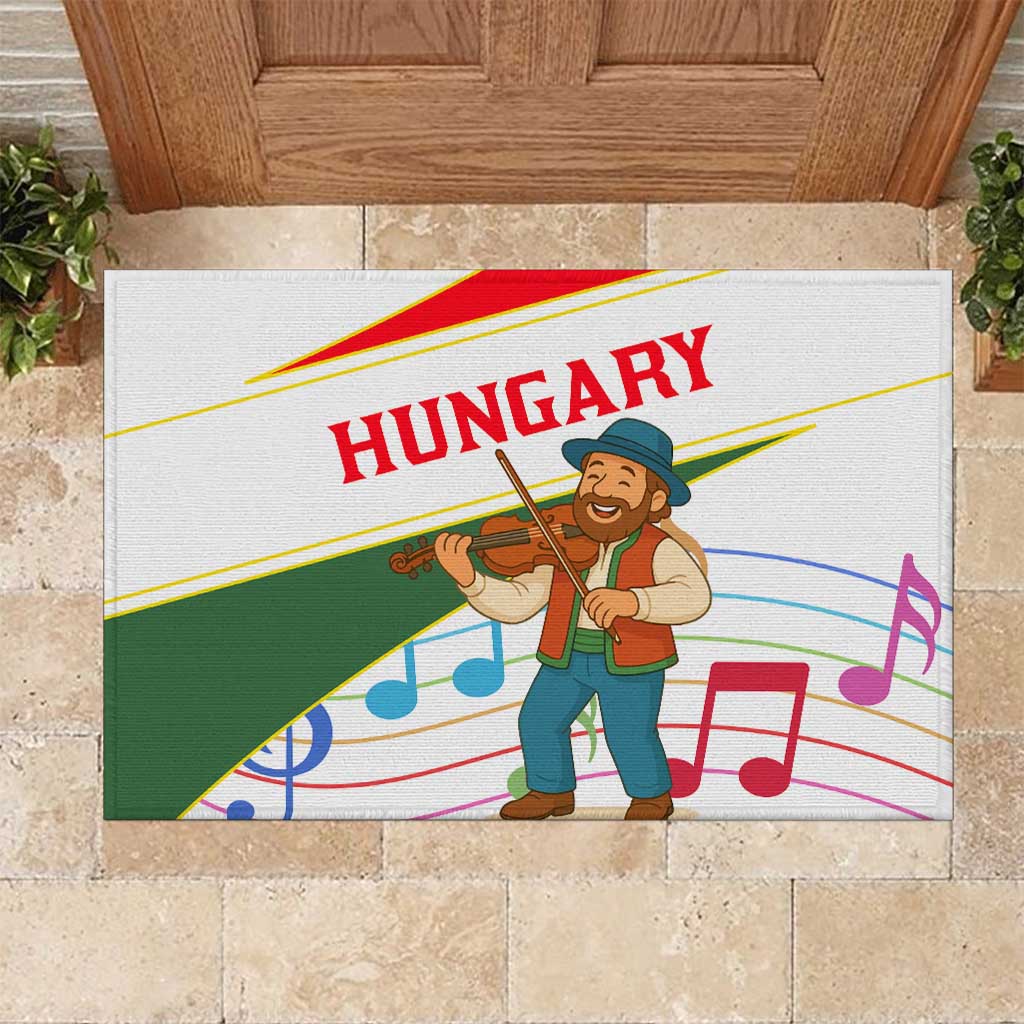 Hungary Rubber Doormat with Folk Musician Illustration Design and Traditional Floral - Wonder Print Shop