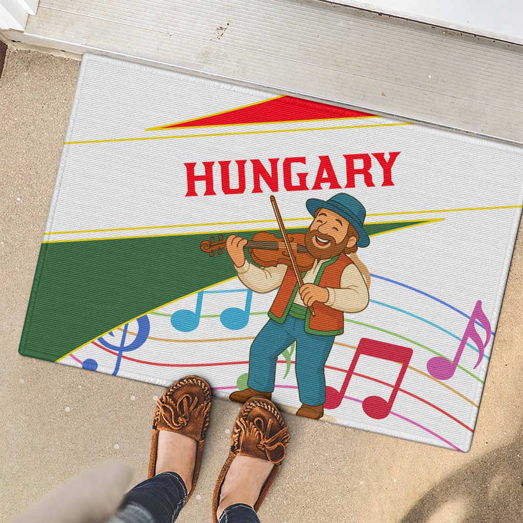 Hungary Rubber Doormat with Folk Musician Illustration Design and Traditional Floral - Wonder Print Shop