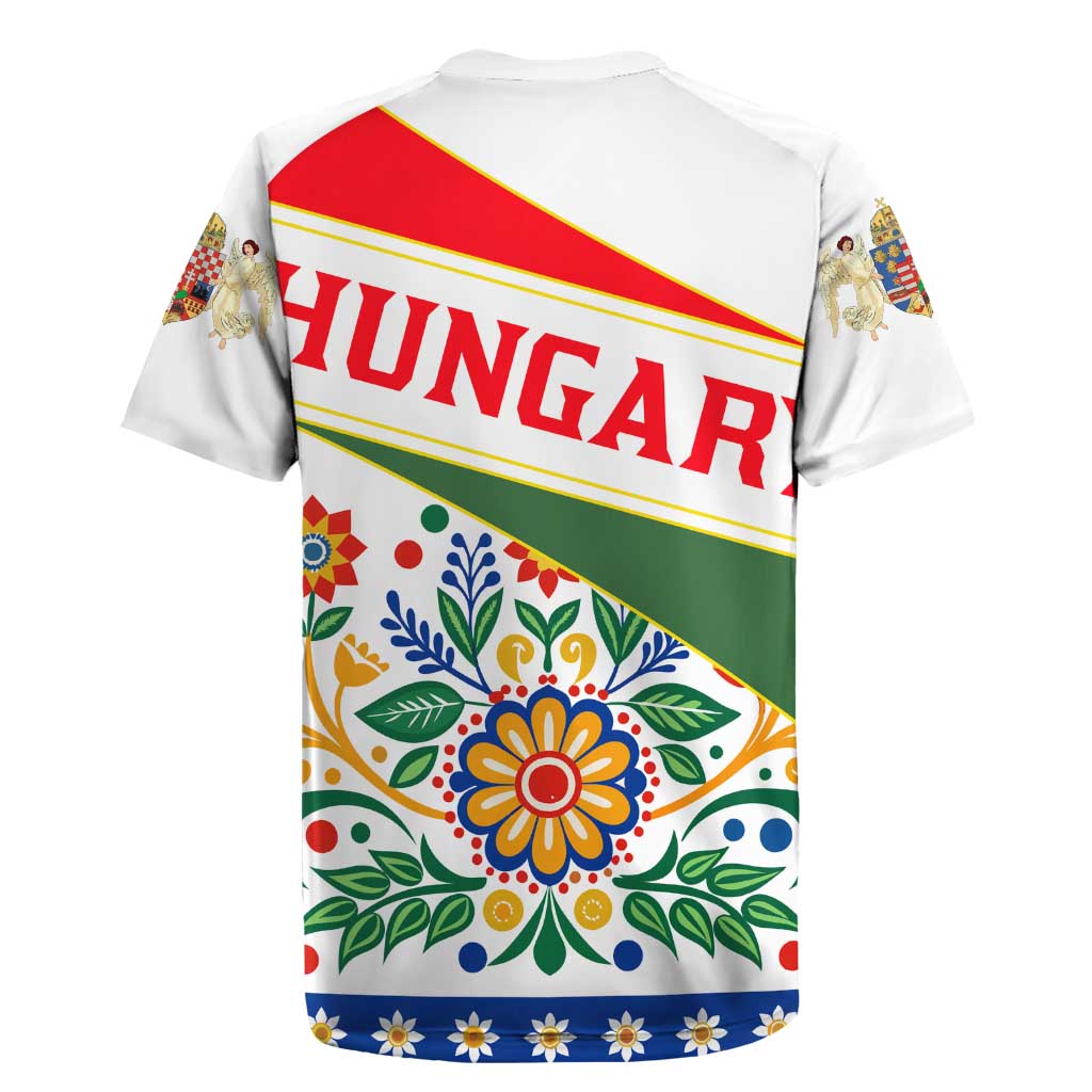 Hungary Rugby Jersey with Folk Musician Illustration Design and Traditional Floral - Wonder Print Shop