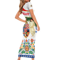 Hungary Short Sleeve Bodycon Dress with Folk Musician Illustration Design and Traditional Floral - Wonder Print Shop