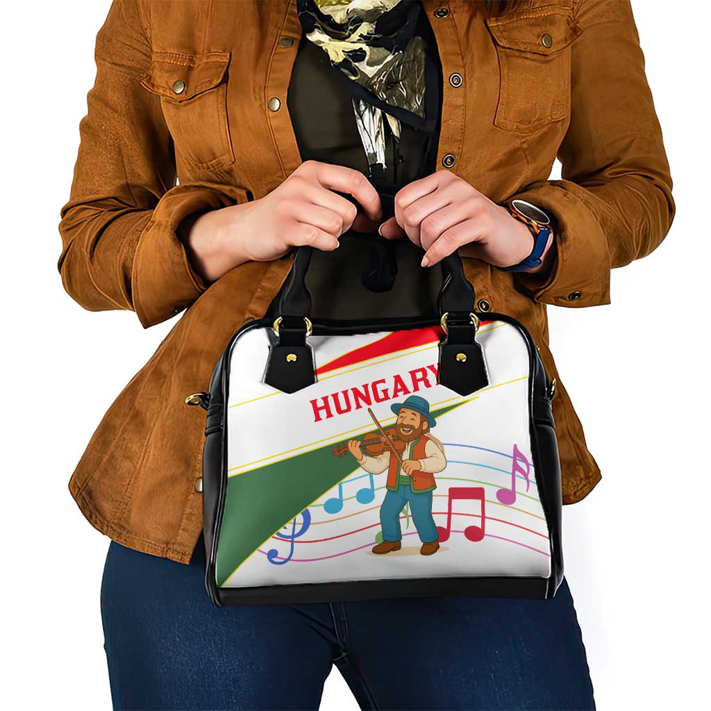 Hungary Shoulder Handbag with Folk Musician Illustration Design and Traditional Floral - Wonder Print Shop