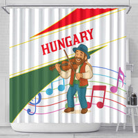 Hungary Shower Curtain with Folk Musician Illustration Design and Traditional Floral - Wonder Print Shop