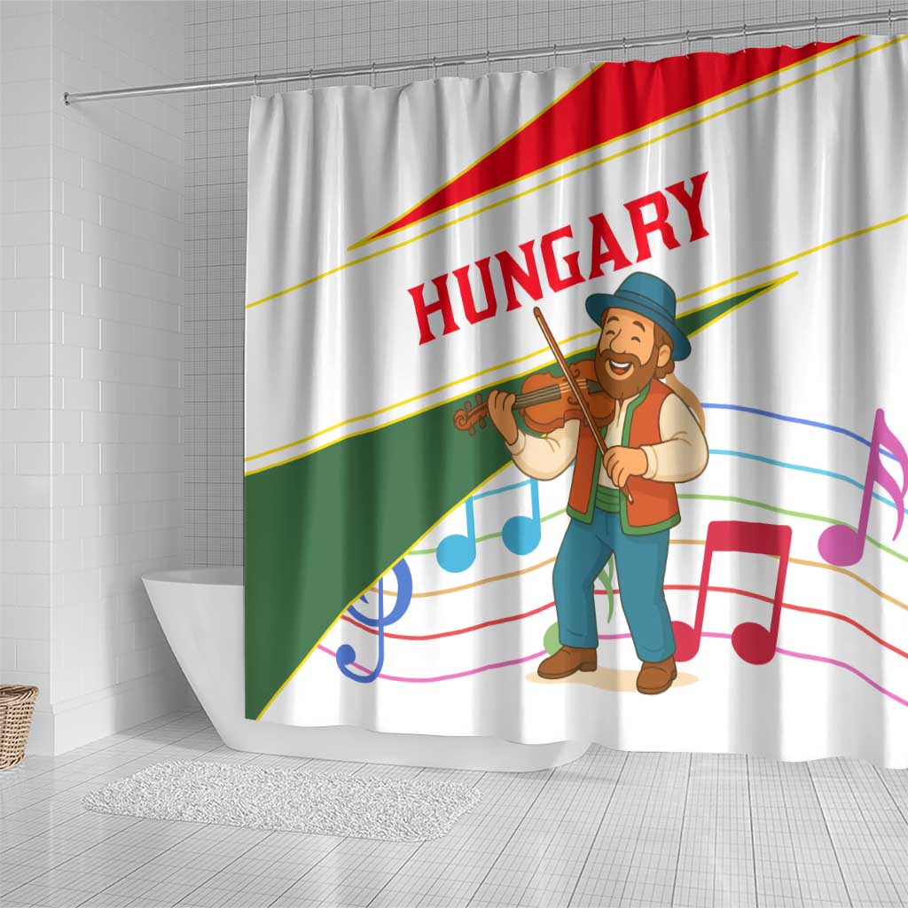 Hungary Shower Curtain with Folk Musician Illustration Design and Traditional Floral - Wonder Print Shop