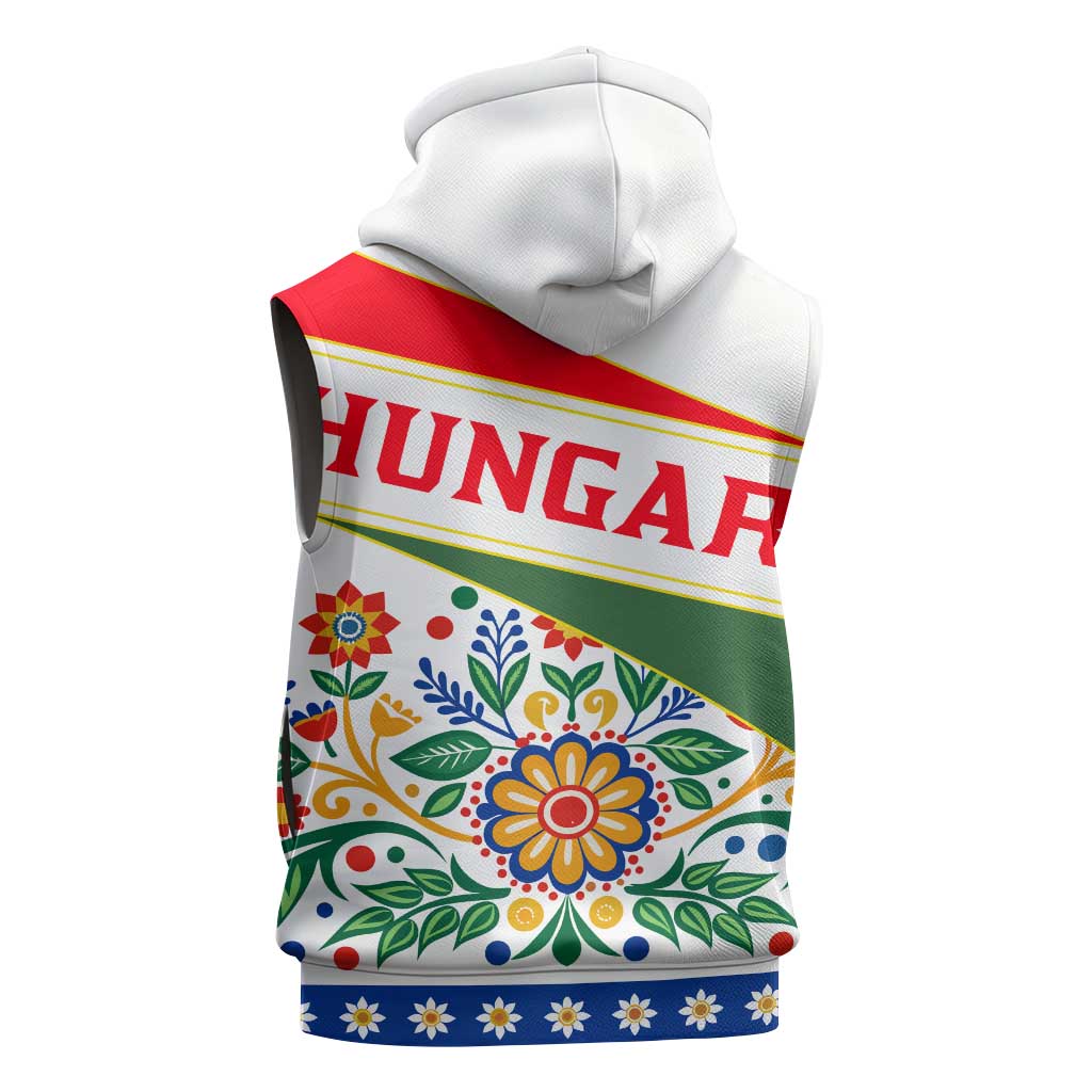 Hungary Sleeveless Hoodie with Folk Musician Illustration Design and Traditional Floral - Wonder Print Shop