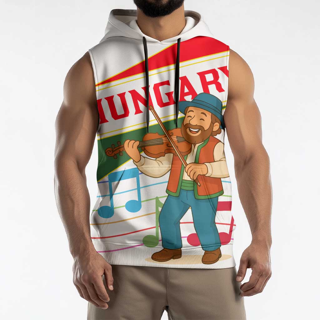 Hungary Sleeveless Hoodie with Folk Musician Illustration Design and Traditional Floral - Wonder Print Shop