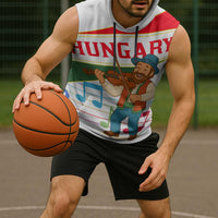 Hungary Sleeveless Hoodie with Folk Musician Illustration Design and Traditional Floral - Wonder Print Shop