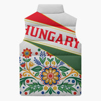 Hungary Sleeveless Puffer Jacket with Folk Musician Illustration Design and Traditional Floral - Wonder Print Shop