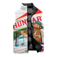 Hungary Sleeveless Puffer Jacket with Folk Musician Illustration Design and Traditional Floral - Wonder Print Shop