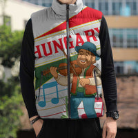 Hungary Sleeveless Puffer Jacket with Folk Musician Illustration Design and Traditional Floral - Wonder Print Shop