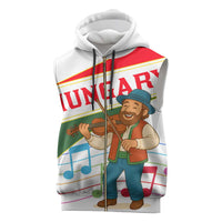 Hungary Sleeveless Zip Hoodie with Folk Musician Illustration Design and Traditional Floral - Wonder Print Shop