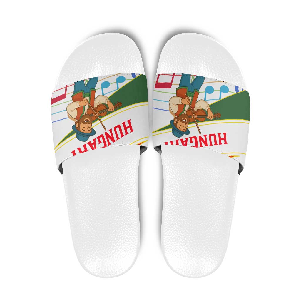 Hungary Slide Sandals with Folk Musician Illustration Design and Traditional Floral - Wonder Print Shop