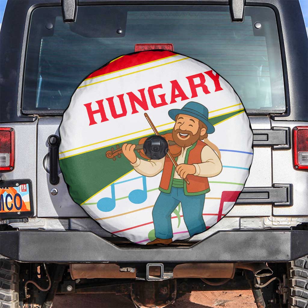 Hungary Spare Tire Cover with Folk Musician Illustration Design and Traditional Floral - Wonder Print Shop