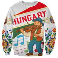 Hungary Sweatshirt with Folk Musician Illustration Design and Traditional Floral - Wonder Print Shop