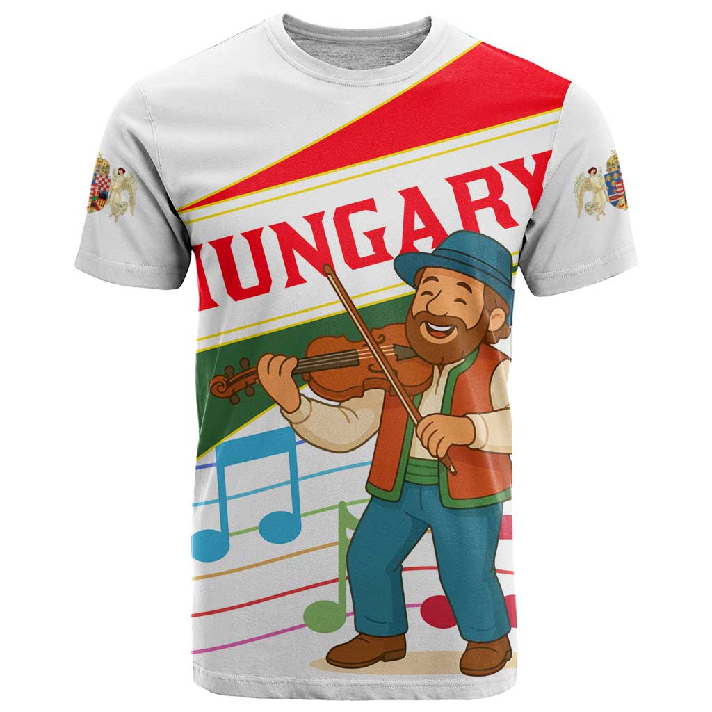 Hungary T Shirt with Folk Musician Illustration Design and Traditional Floral - Wonder Print Shop