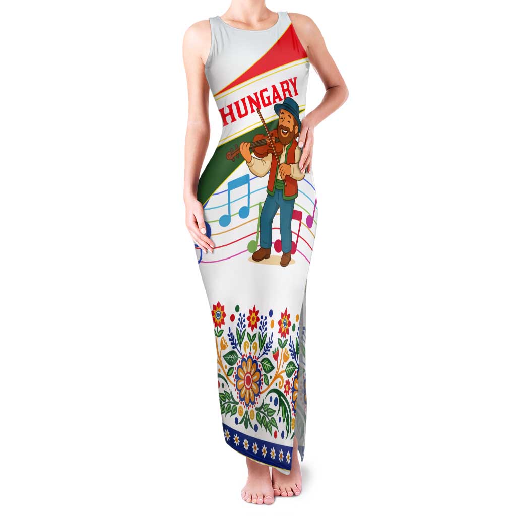 Hungary Tank Maxi Dress with Folk Musician Illustration Design and Traditional Floral - Wonder Print Shop