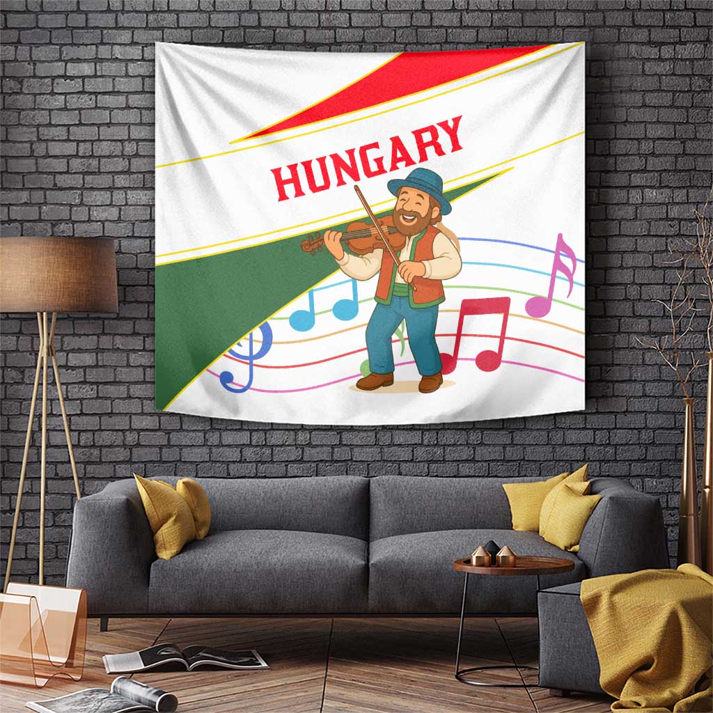 Hungary Tapestry with Folk Musician Illustration Design and Traditional Floral - Wonder Print Shop
