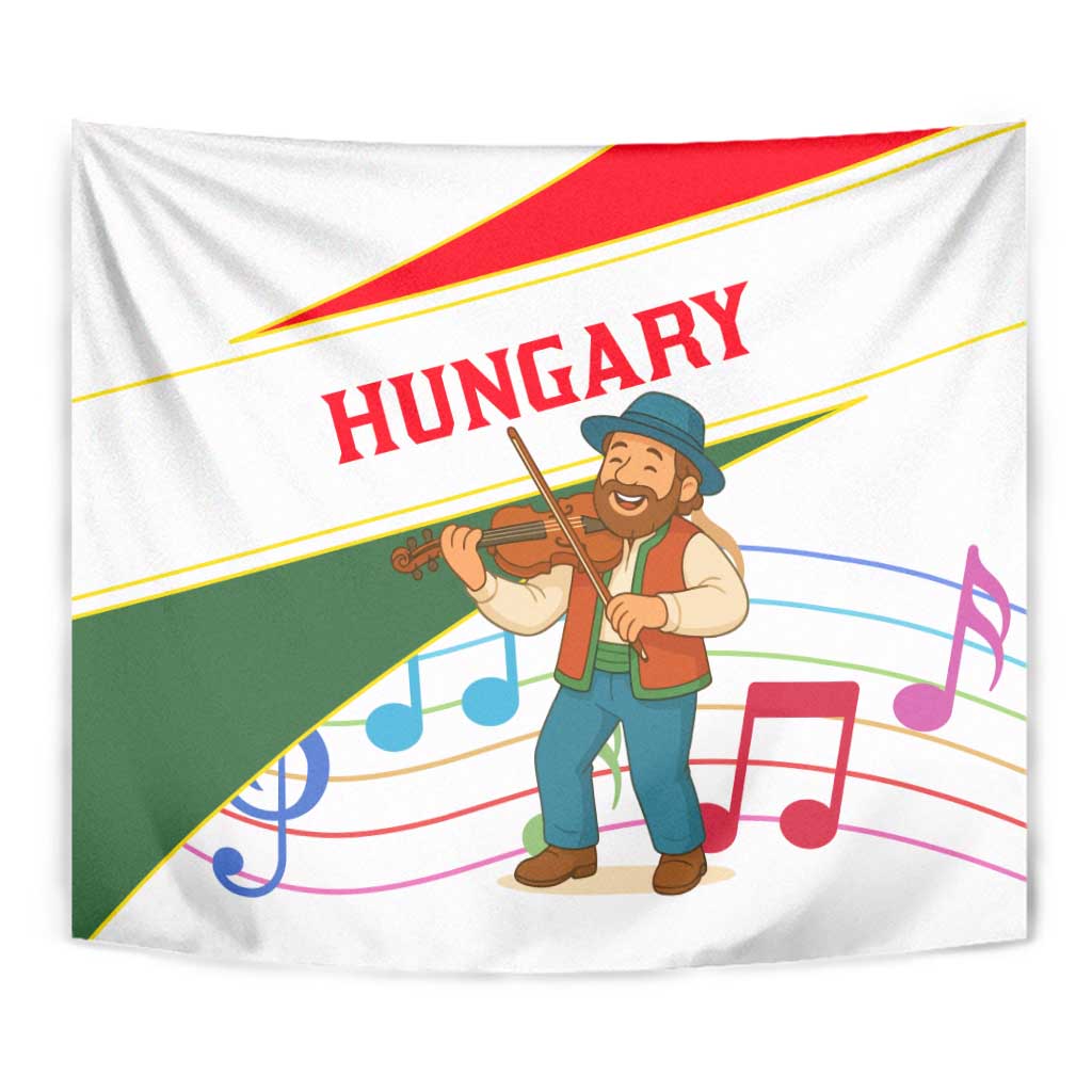 Hungary Tapestry with Folk Musician Illustration Design and Traditional Floral - Wonder Print Shop