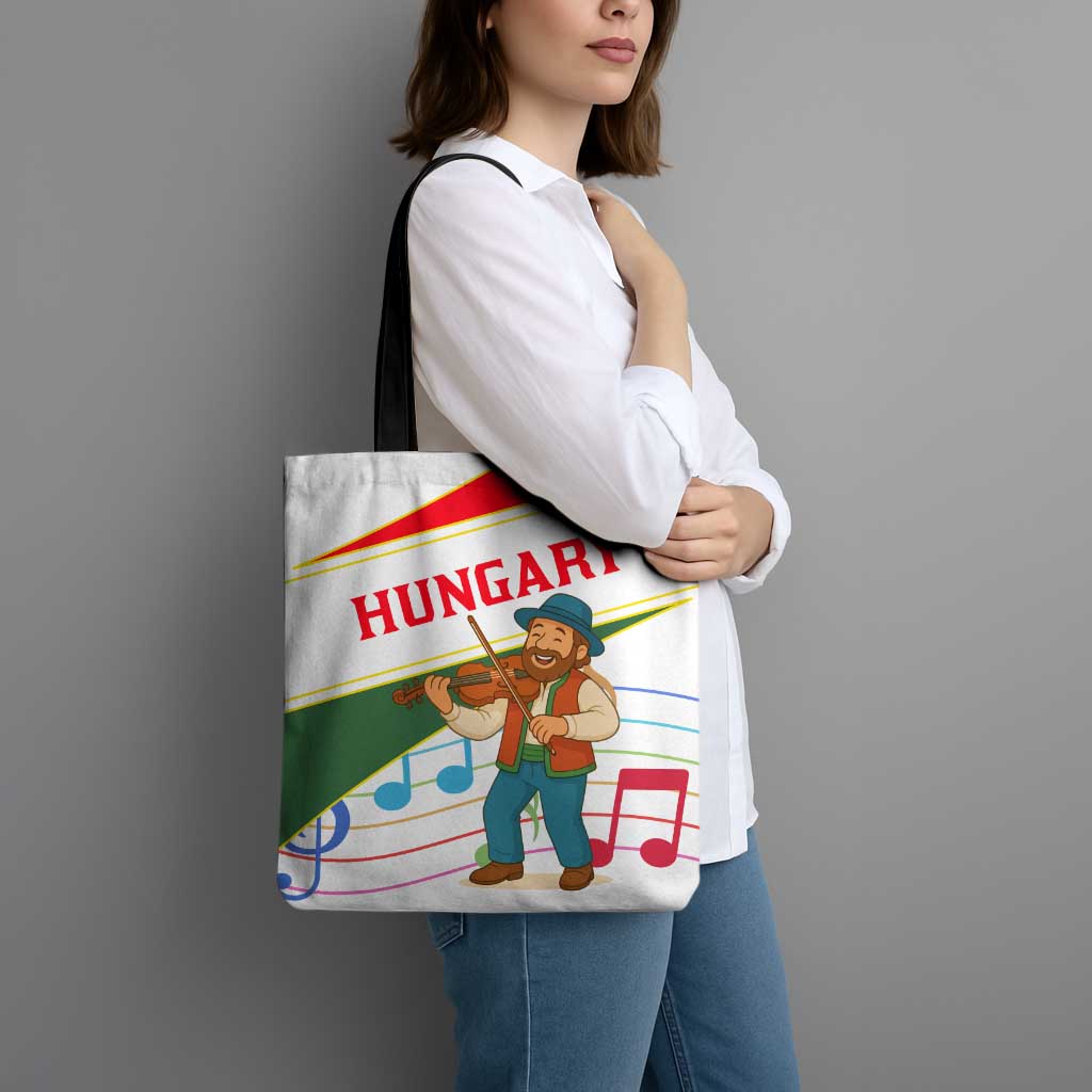Hungary Tote Bag with Folk Musician Illustration Design and Traditional Floral - Wonder Print Shop